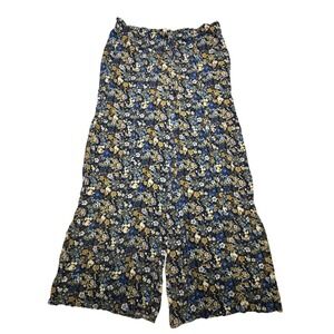 Maurices Navy Floral Wide Leg Rayon Elastic Waist Pants Medium REG